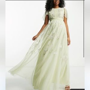 ASOS DESIGN Maternity Bridesmaid pearl embellished flutter sleeve maxi dress